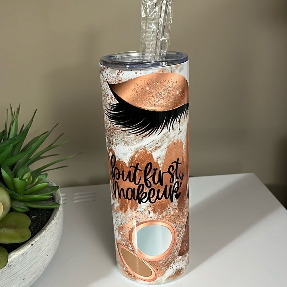 BUT FIRST MAKEUP STAINLESS STEEL TUMBLER